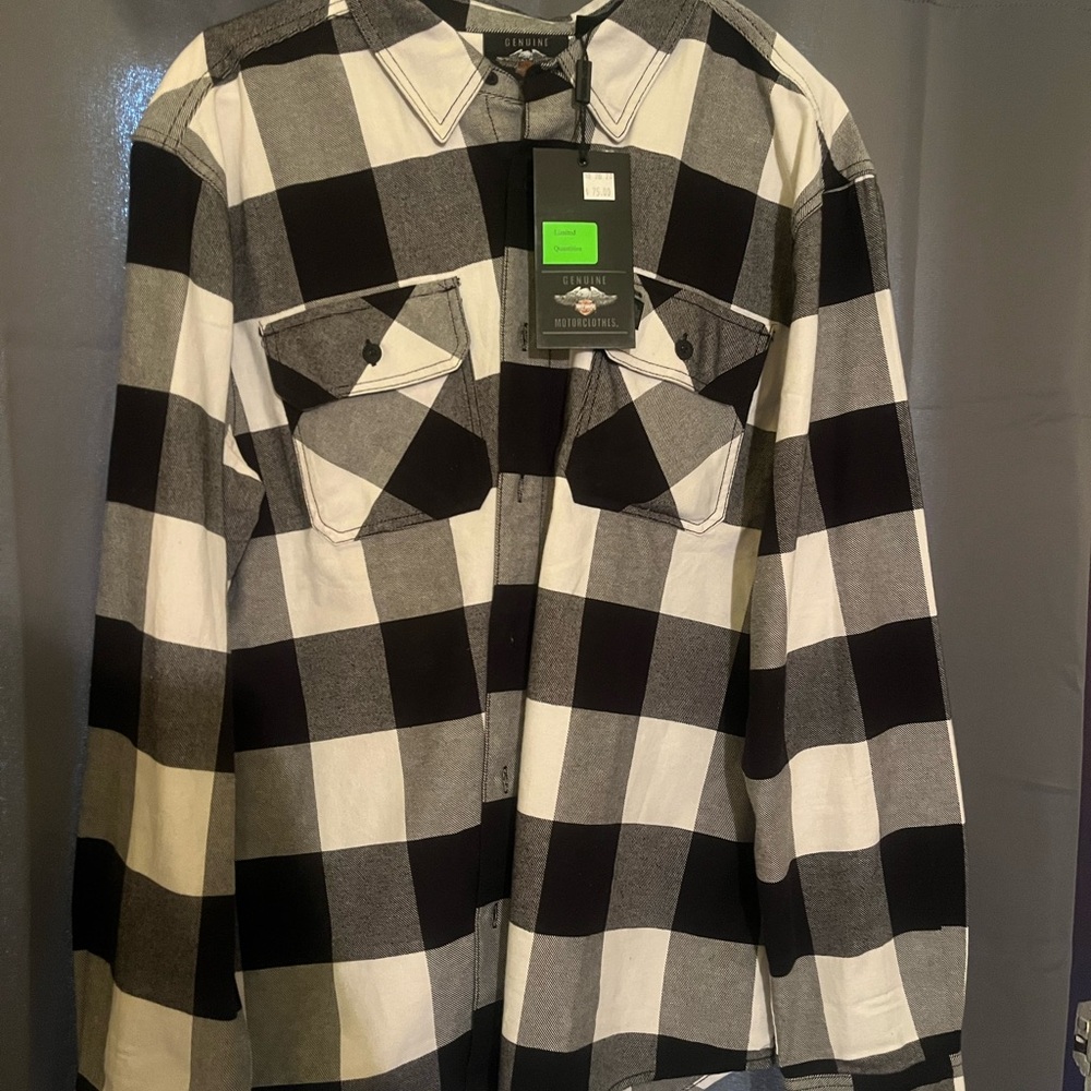 Harley-Davidson Buffalo Plaid Long Sleeve Woven Shirt White Large NWT